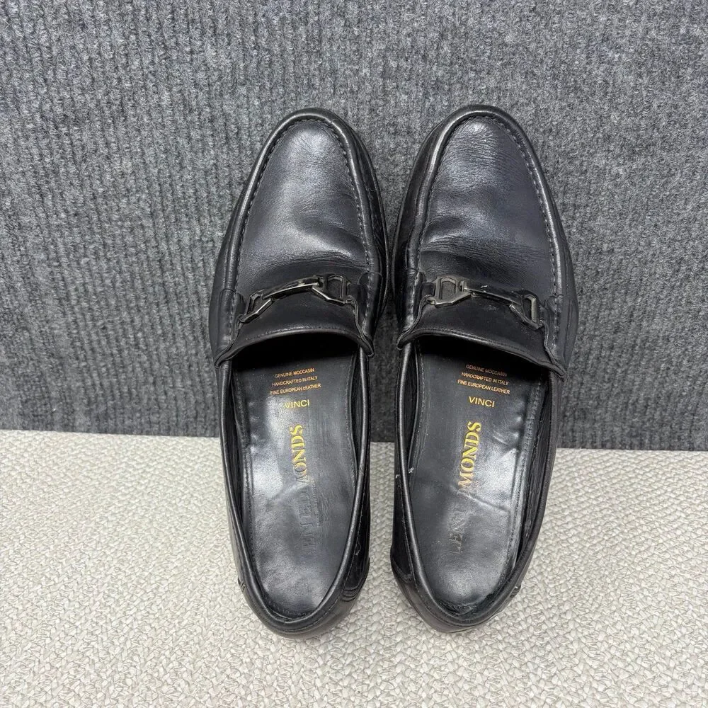 Allen Edmonds Vinci Black Leather Bit Loafers Moccasins Slip On Mens 8 Italy